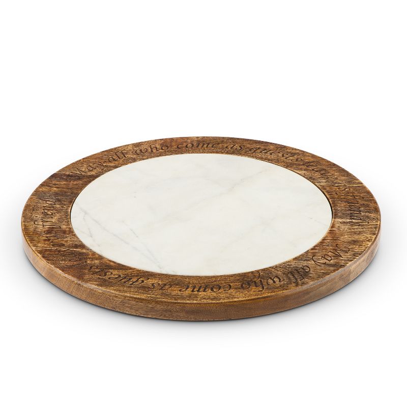 GG Collection 18-Inch Antiquity Collection Marble Wood and Metal Lazy Susan