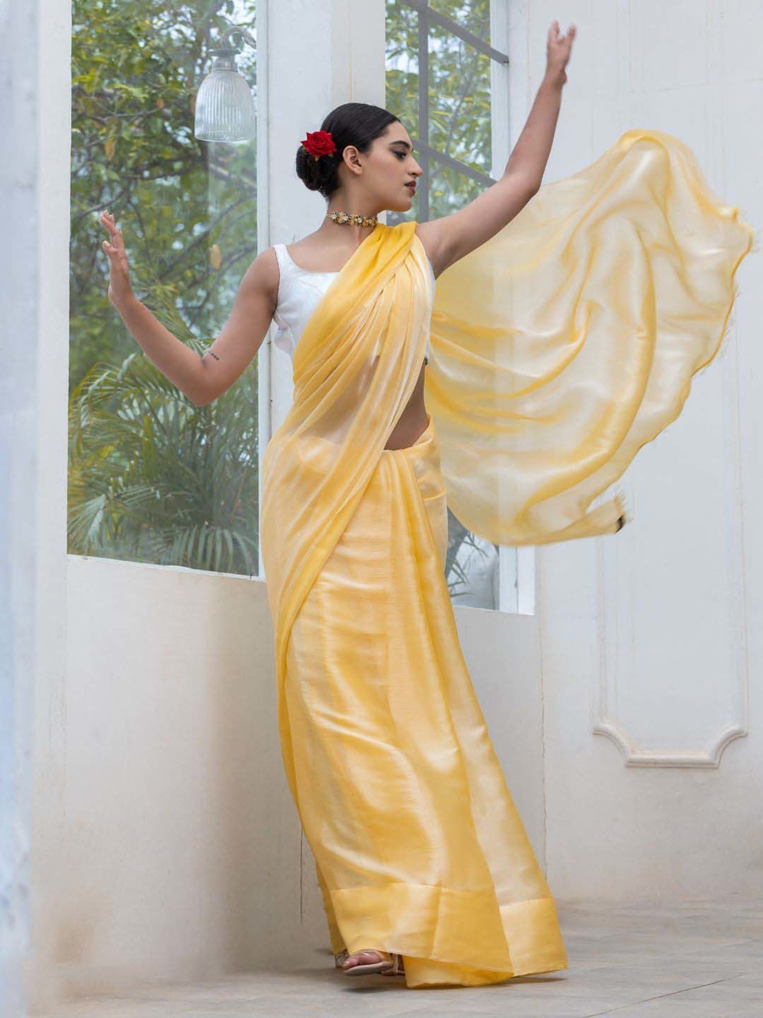 Swtantra Yellow Woven Saree With Unstitched Blouse