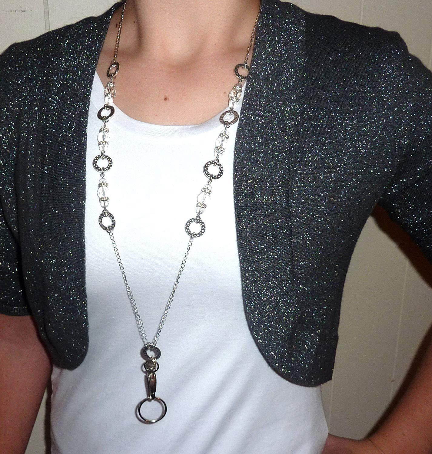 Hidden Hollow Beads The Grand Fashion Lanyard Necklace, Women's super strong chain lanyard for ID badge holder and keys, 34" long (Crystal Non Breakaway - Stronger)