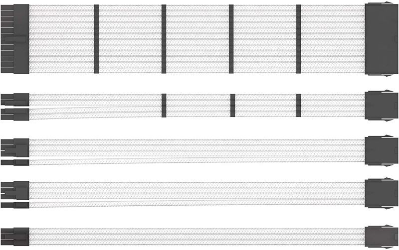 PSU Sleeved Cable, 18AWG Braided ATX EPS PCI-E Power Supply Cable Extension Kit with Combs for CPU GPU MB PSU, 30CM (White)