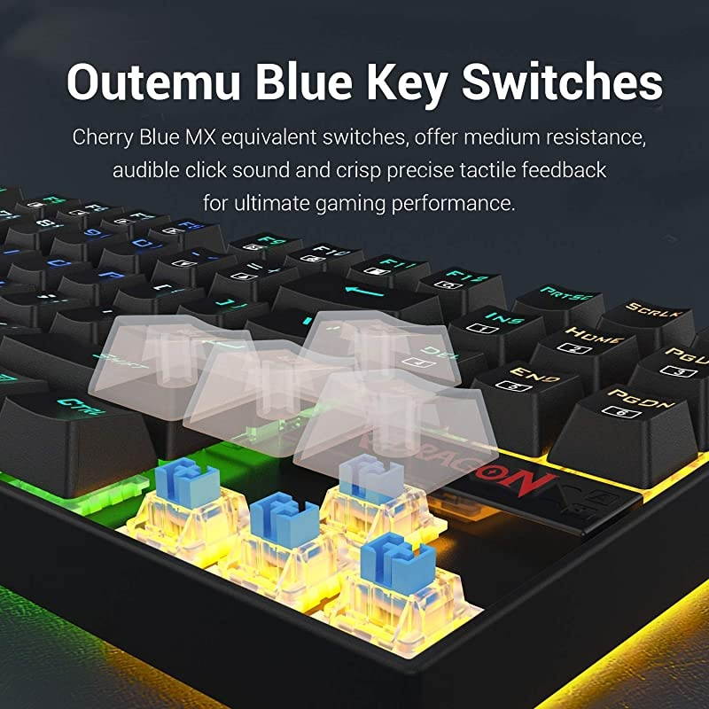 K552 Mechanical Gaming Keyboard 60% Compact 87 Key Kumara Wired Cherry MX Blue Switches Equivalent for Windows PC Gamers (RGB Backlit Black)