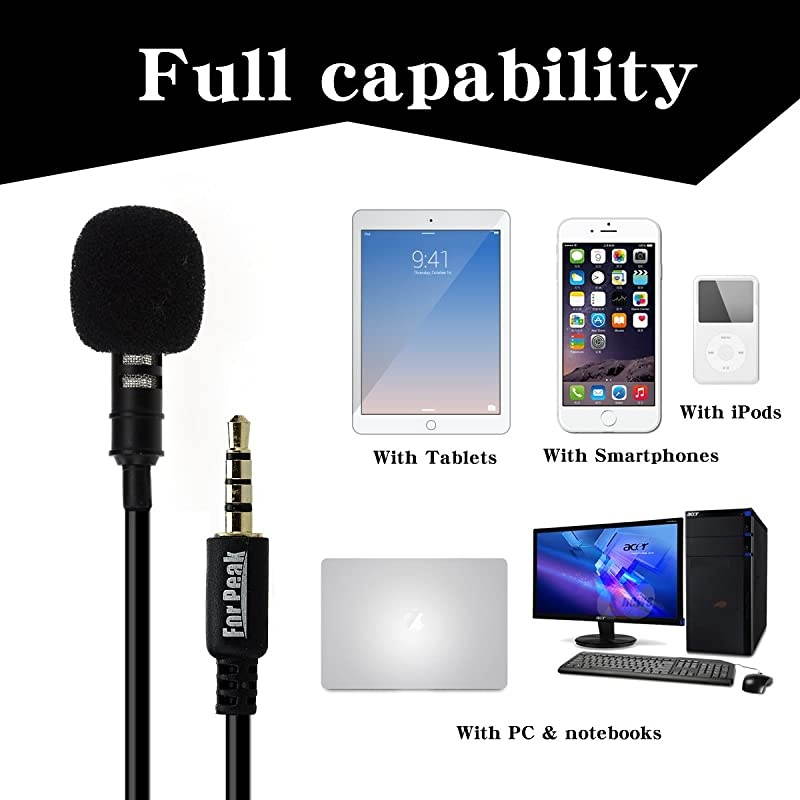 Lapel Microphone Clip On Omnidirectional Condenser Mic with Flexible Aluminum Phone Tripod For Apple iPhone Android Samsung and Smartphones