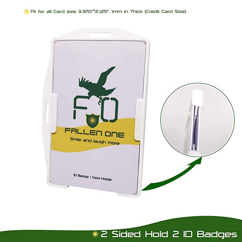 2 Pack White Premium Hard Rigid Plastic 2 Sided ID Badge Holder Horizontal or Veritcal Hold 2 Cards