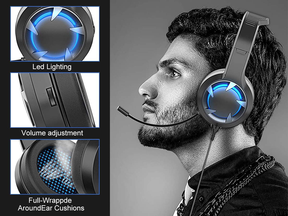 Gaming Headset for PS4, PSP, Xbox One, Gamer Headphones with Noise Canceling Microphone & LED Light, Surround Sound Headset Compatible with Laptop, PC, iOS, Android&hellip;