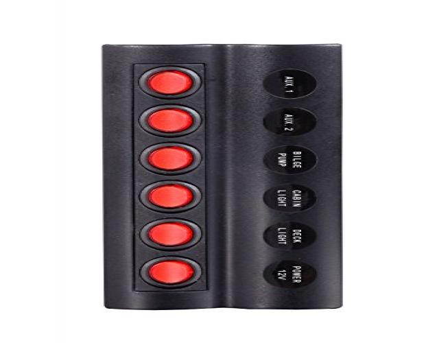 Pactrade Marine Boat Splash-Proof Switch Panel 6 Gang with LED Indicator Rocker Auto Fuses, 10.3" L x 4.9" W