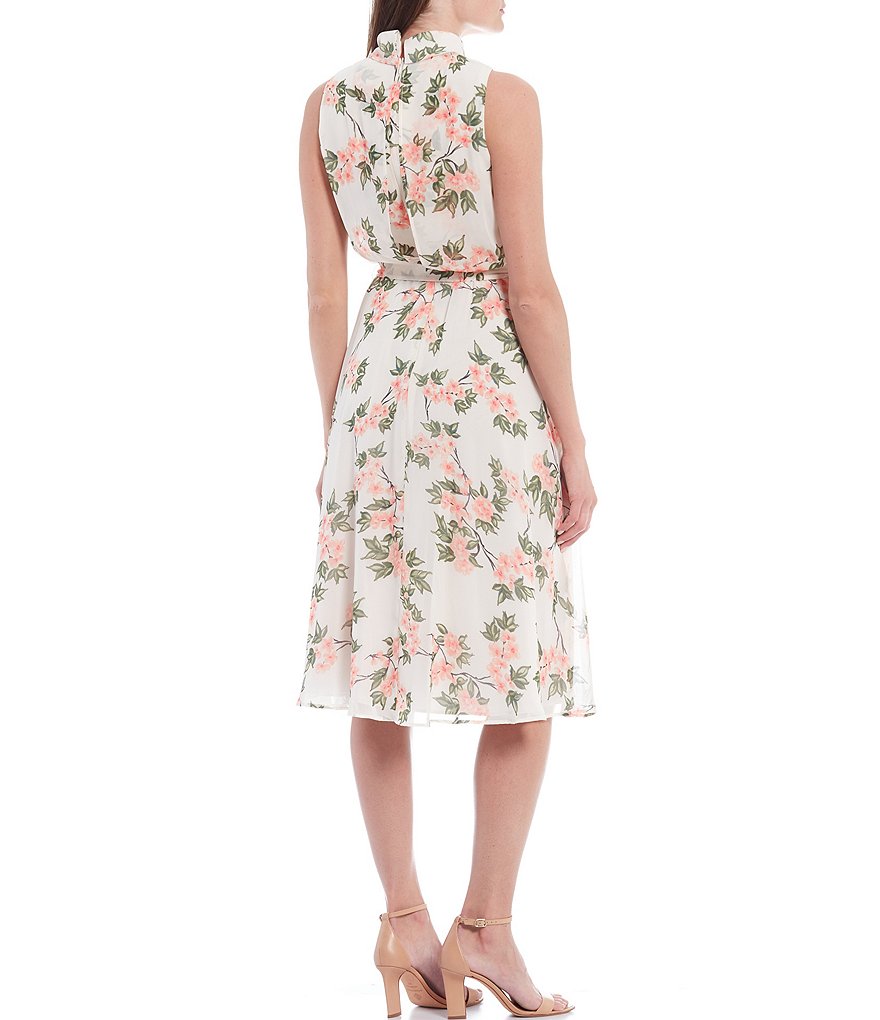 Harper Rose Floral Chiffon Roll Mock Neck A-Line Dress