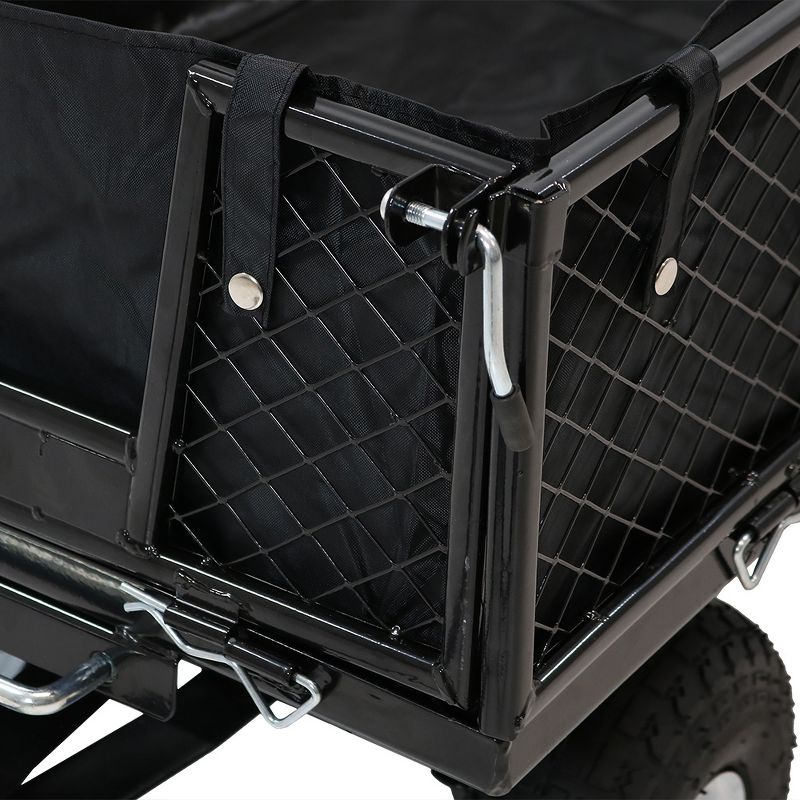 Sunnydaze Outdoor Lawn and Garden Heavy-Duty Steel Dump Cart with Removable Sides and Weather-Resistant Polyester Liner - Black