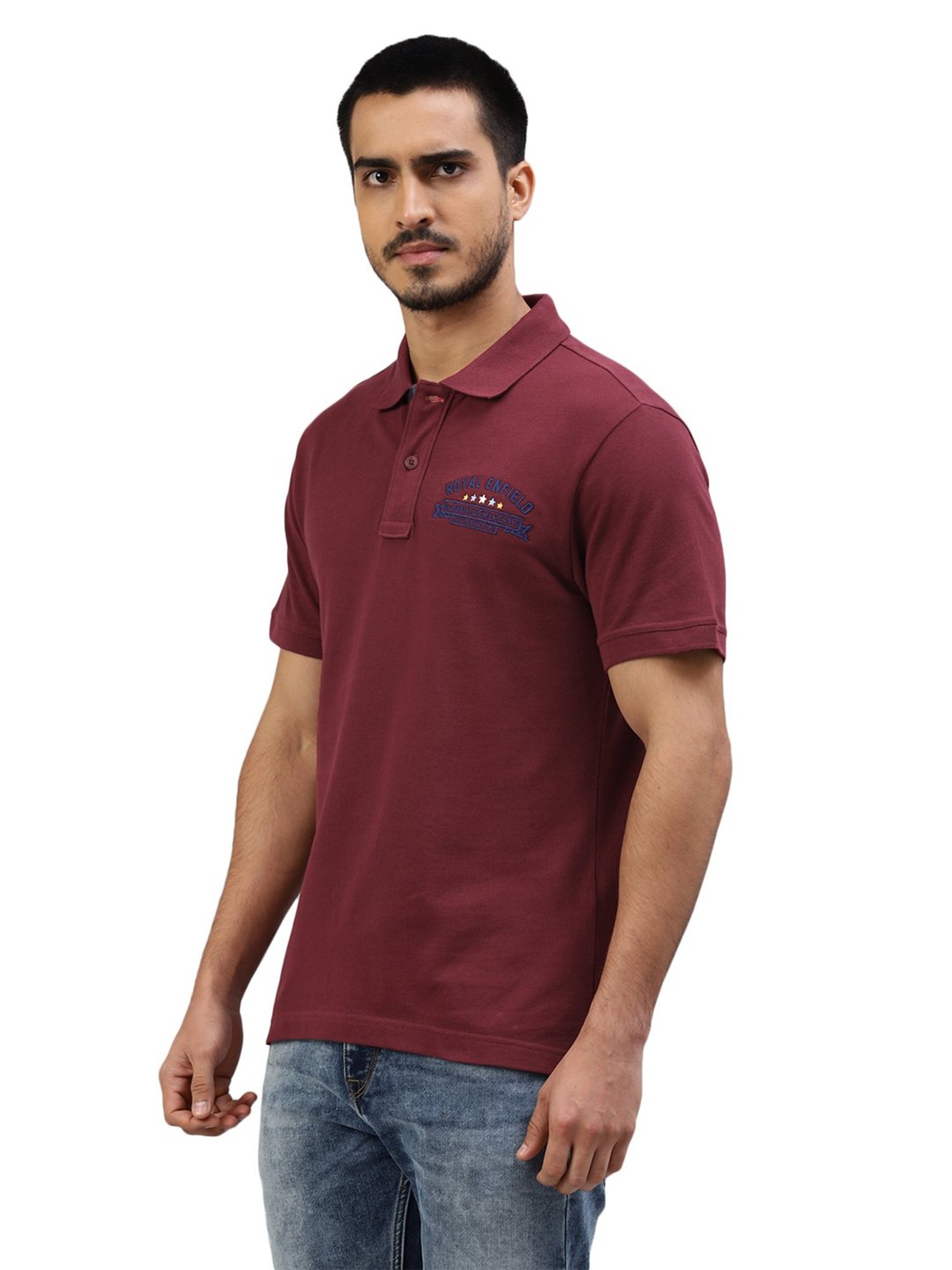Royal Enfield Redditch Burgundy Regular Fit Logo Print Polo T-Shirt