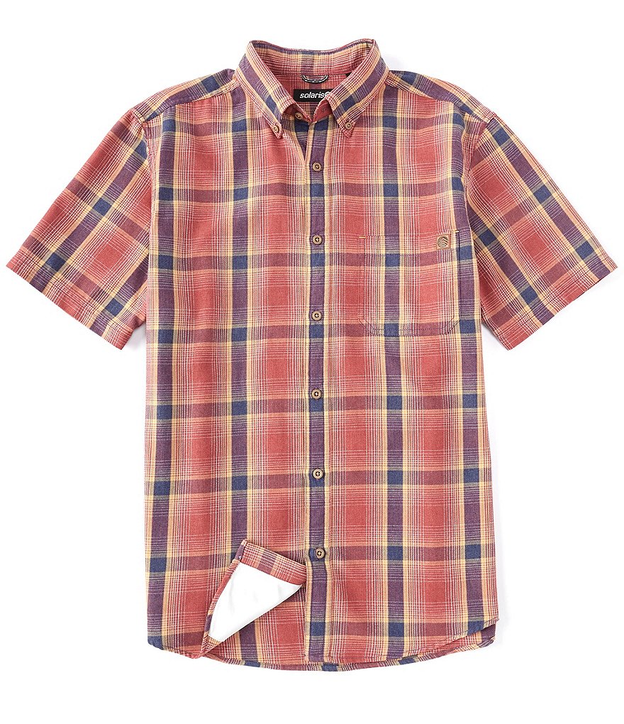 Solaris Short Sleeve Denim Plaid Single Patch Pocket Sportshirt