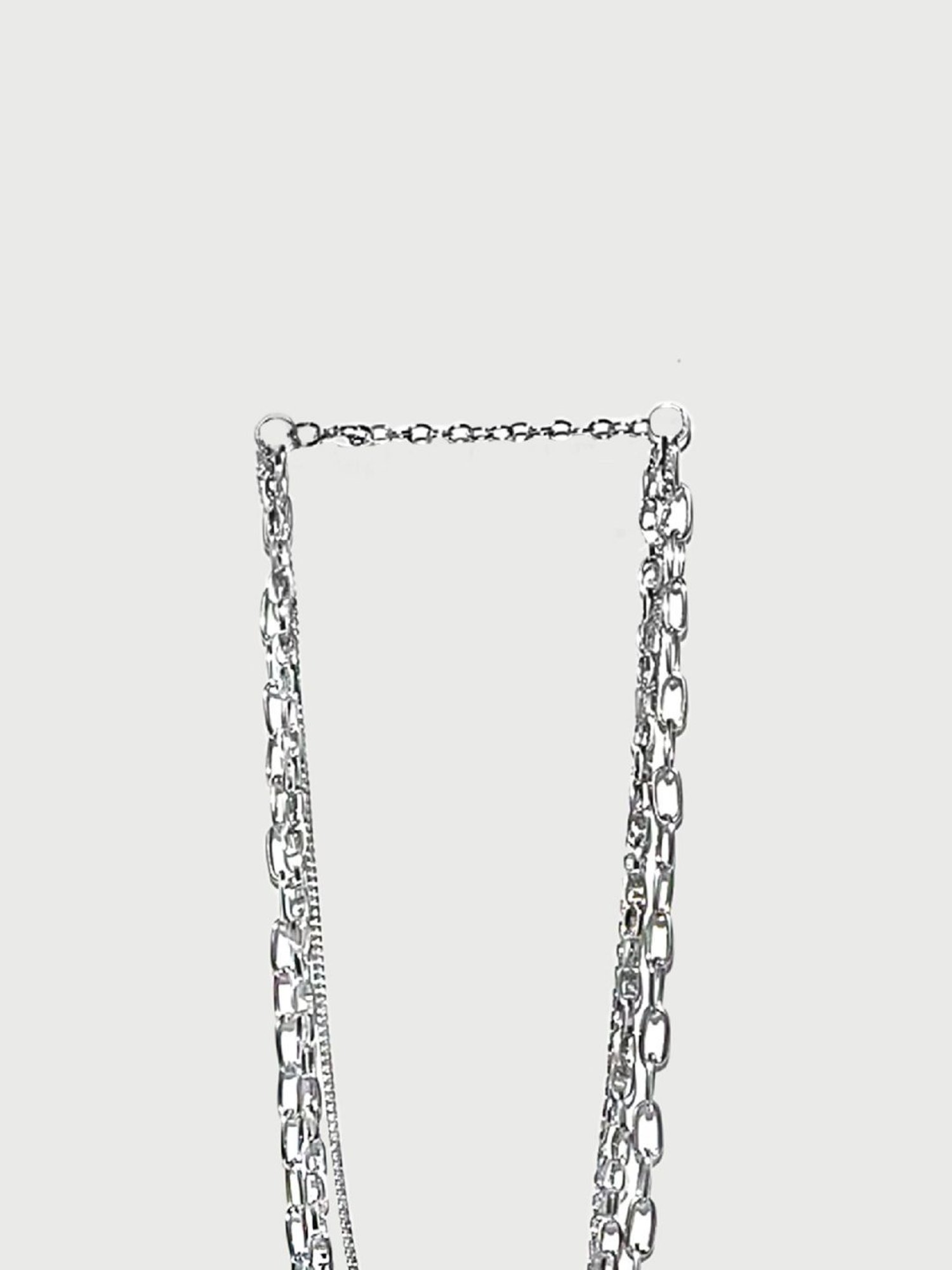 ToniQ Classy Silver Chunky Linked Tri Multi Layered Necklace