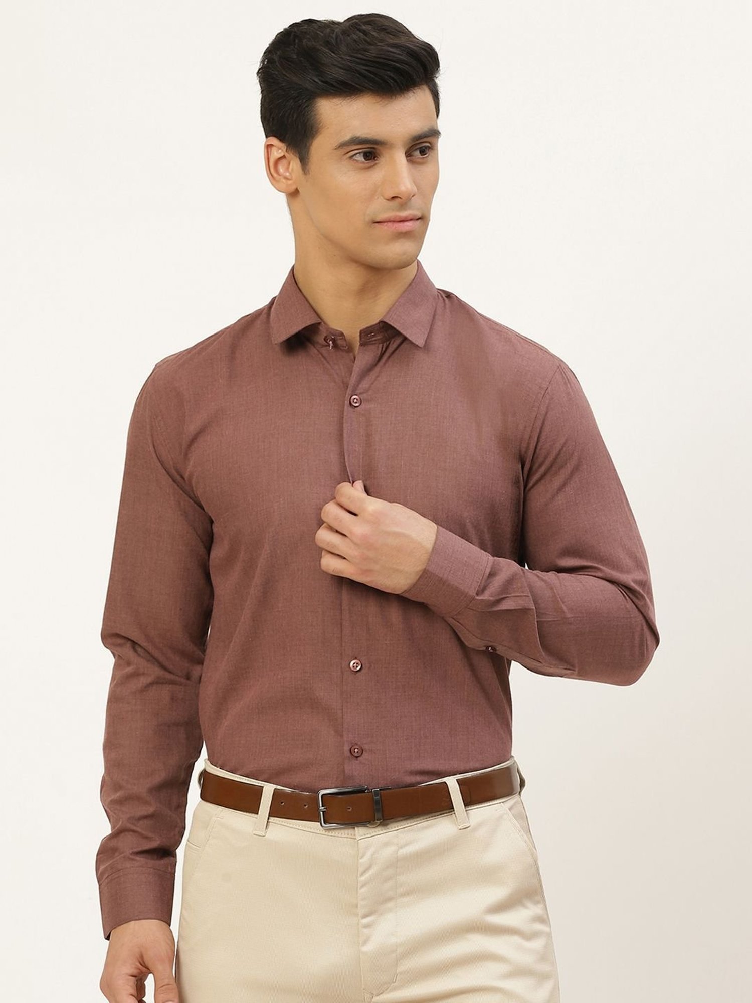 Sojanya Brown Cotton Regular Fit Self Pattern Shirt