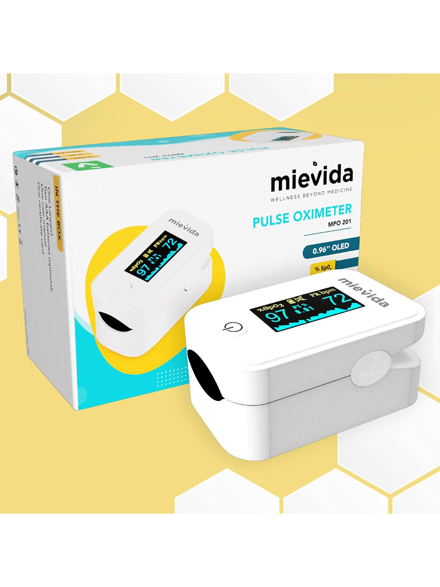 Mievida Finger Tip Pulse Oximeter with OLED Display, Hi or Low Spo2, Pulse Rate Indicator