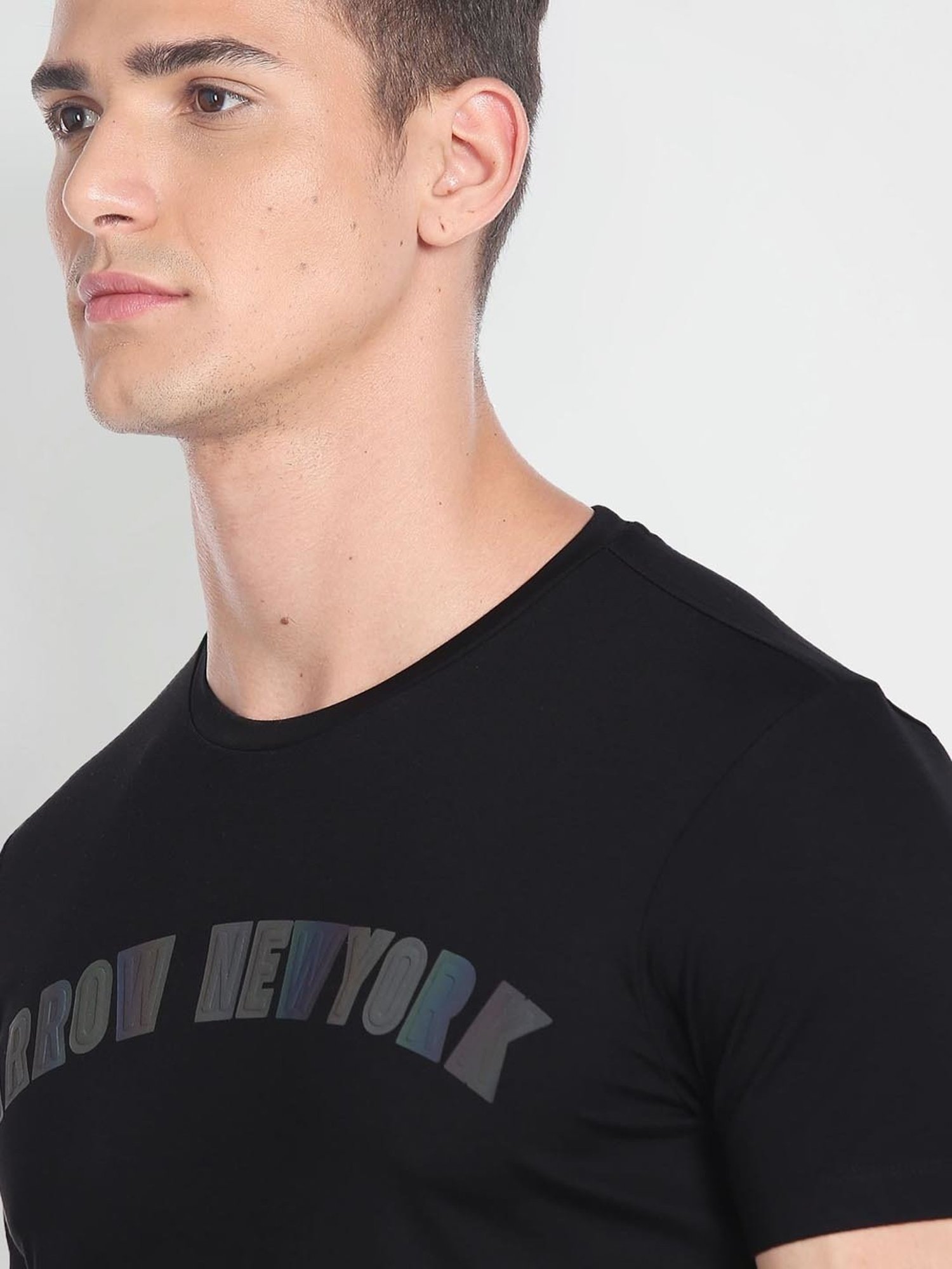 Arrow New York Black Cotton Regular Fit Printed T-Shirt