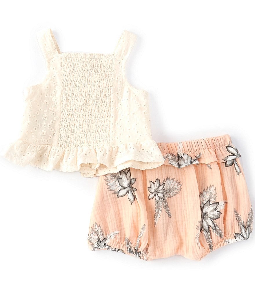 Jessica Simpson Baby Girls Newborn-9 Months Eyelet Tank Top & Floral Shorts Set