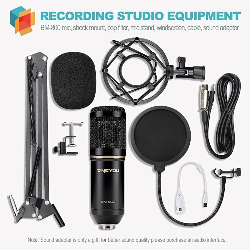 Condenser Microphone Bundle BM800 Mic Set for Studio Recording Brocasting Microphone Kit Black