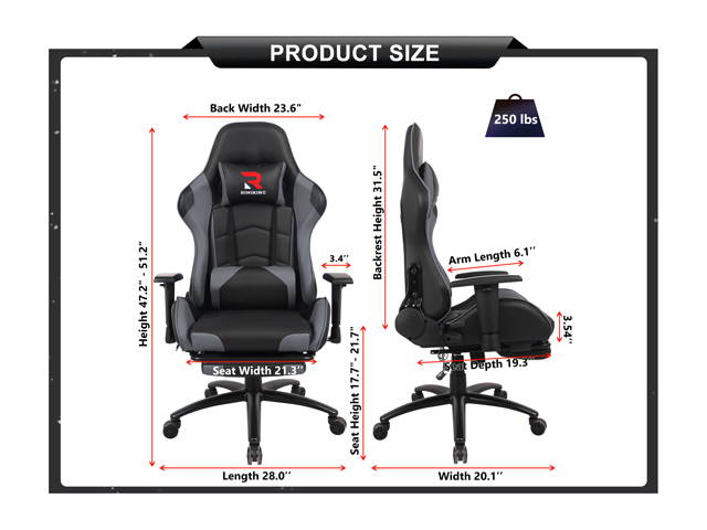 Massage Racing Chair with Retractable Footrest Gaming Chair - Computer Office Adjustable Lumbar Cushion Headrest Swivel Rocking Function Desk Chair 5 Colors