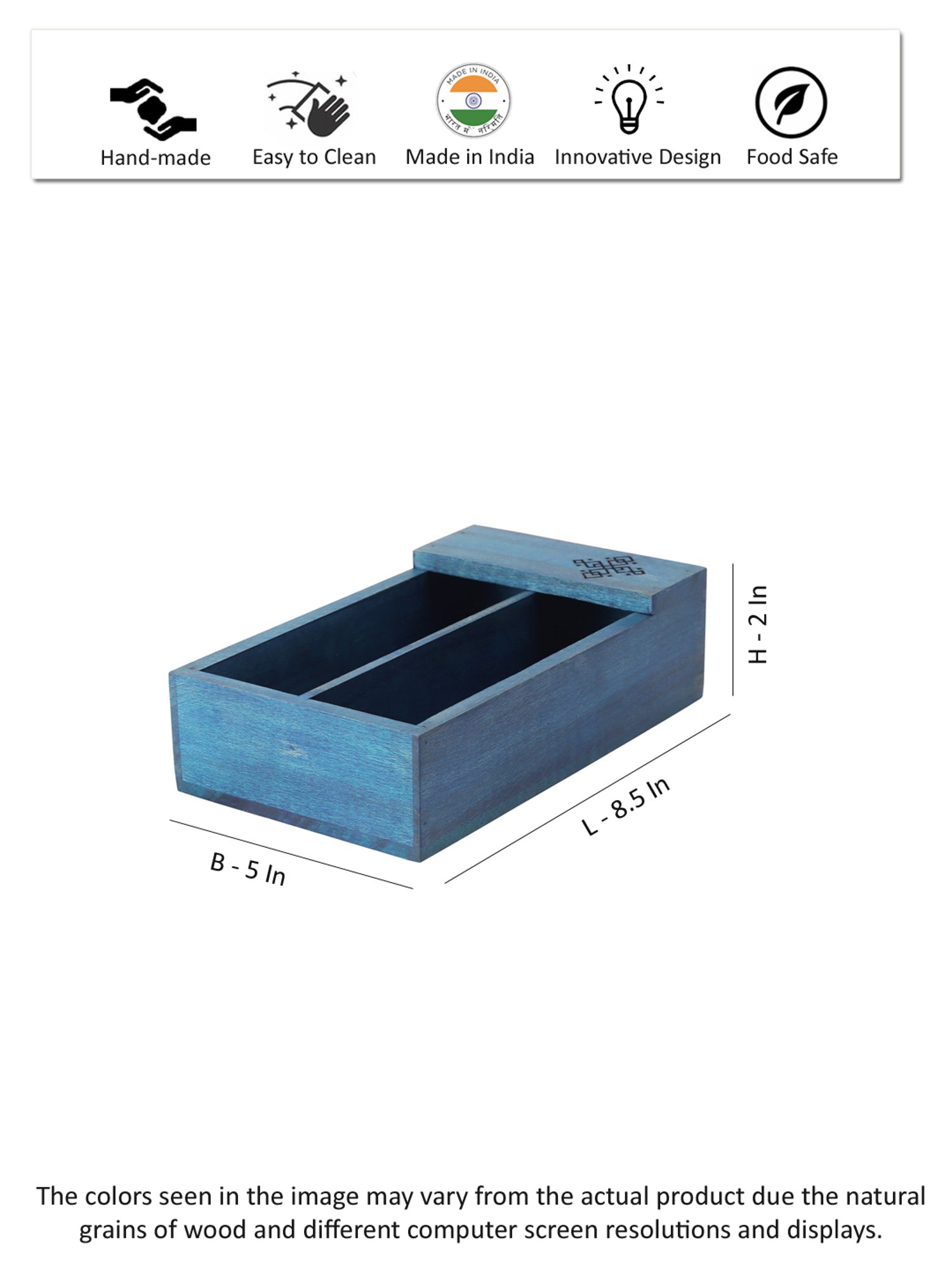 VarEesha Blue Wood Cutlery Tray - Set of 1