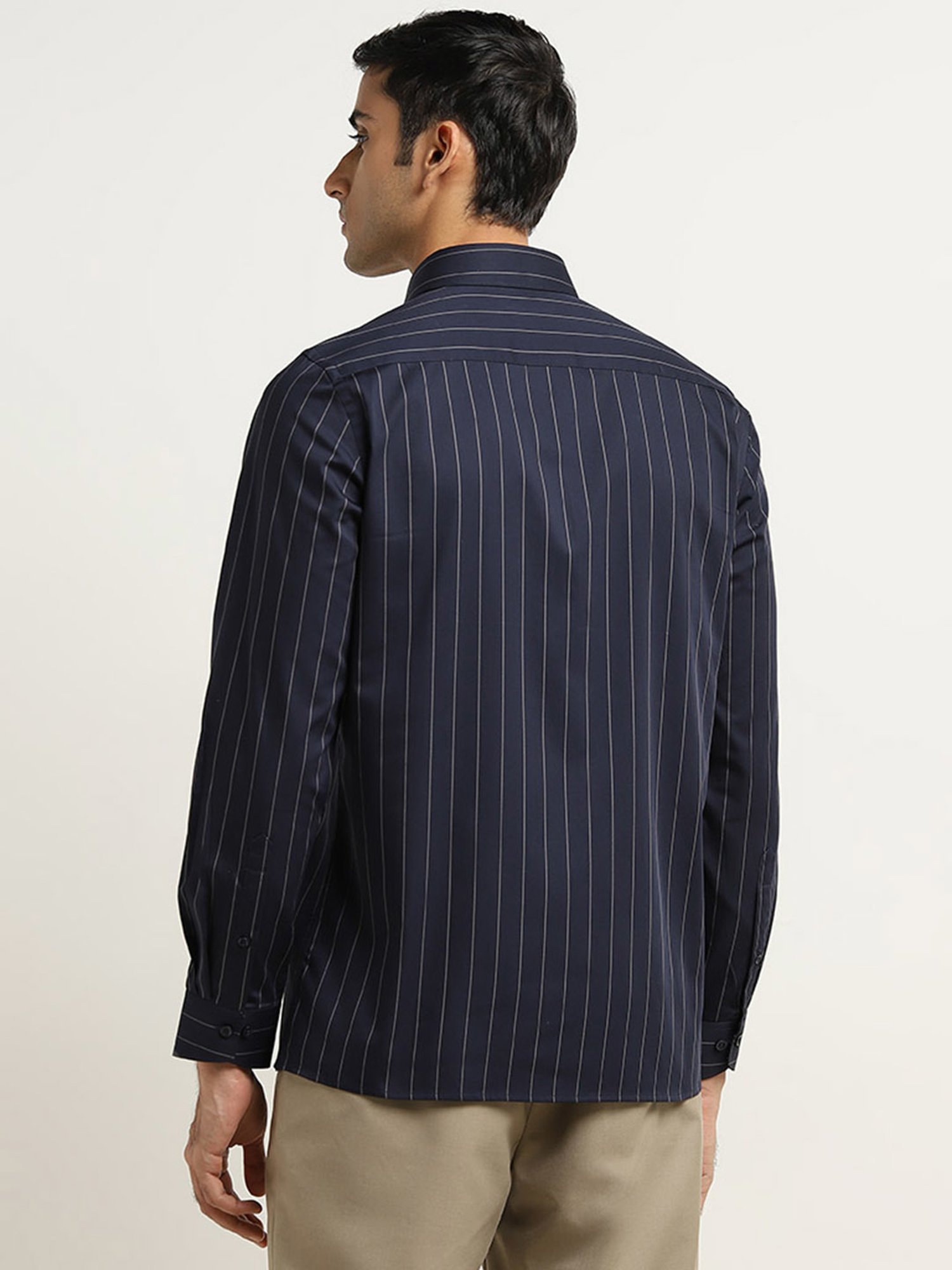 WES Formals by Westside Navy Striped Slim Fit Shirt