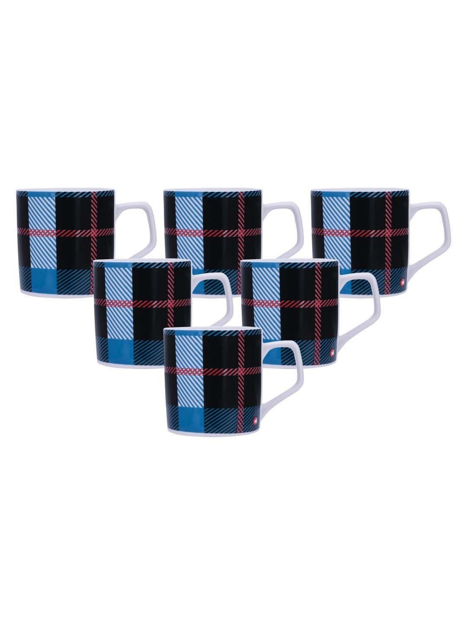 Clay Craft Black & Blue Fine Ceramic Coffee & Tea Mugs (170 ml) - Set of 6