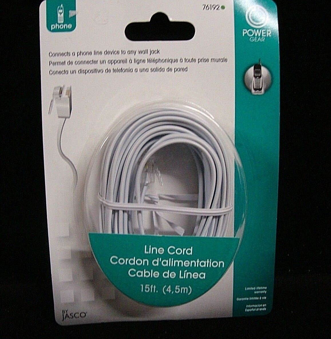 Jasco 15ft Phone Line Cord White 76192 NEW (2 packs)