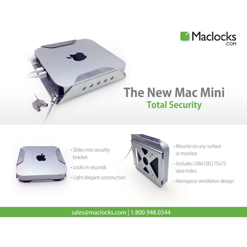 Mac Mini Secure Mount Enclosure with Lockable Head - Aluminum, Steel - Silver