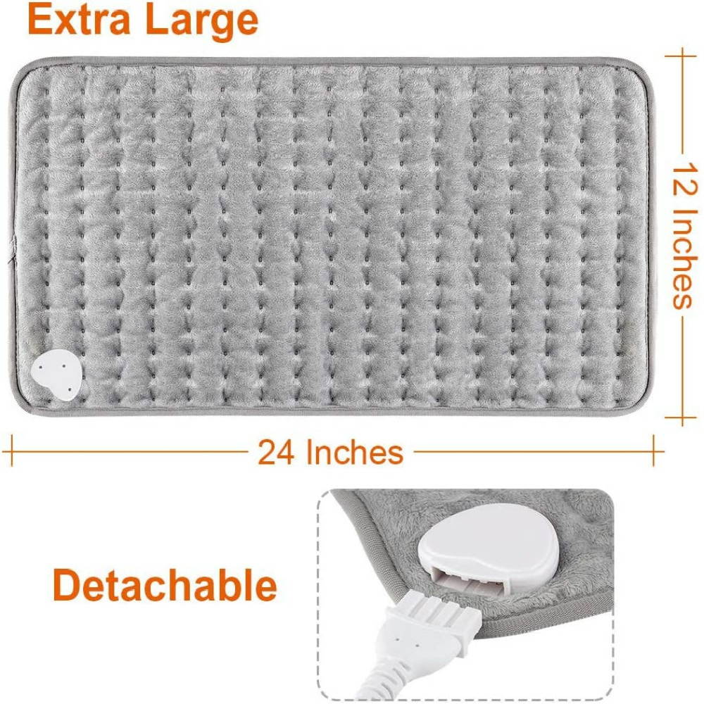 Electric Heating Pad for Back Pain Relief, Arealer Fasting Heating & 6 Temperature Modes & Auto Shut-Off & Washable Therapy Heared Blanket(Gray)