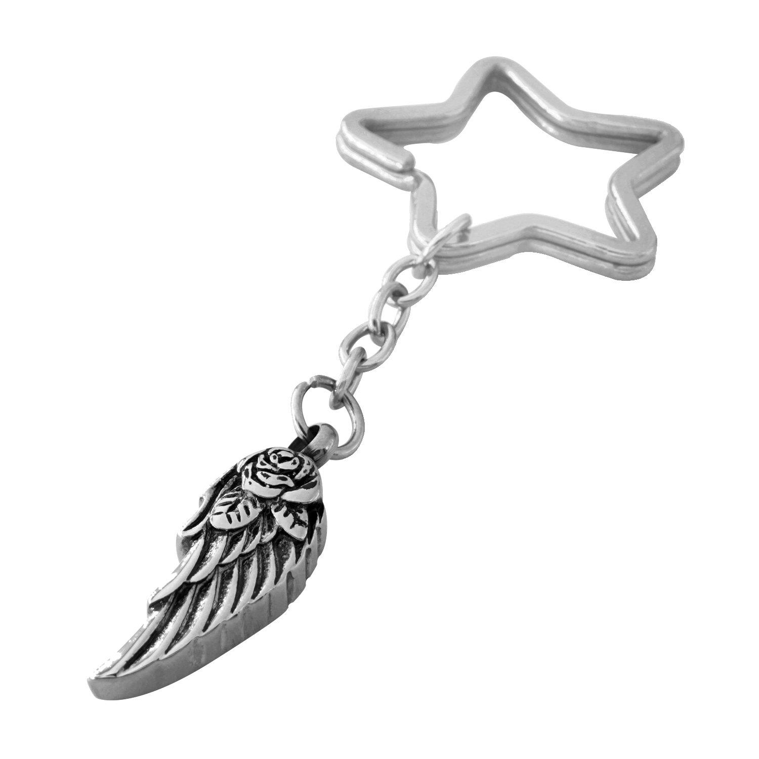 COCO Park Stainless Steel Angel Wing Keychain Urn Pendant Ash Memorial Keepsake Cremation Jewelry Star Key Ring