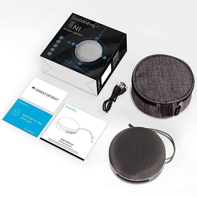 Travel Case Included- 8W Bass  3D Mini Portable Bluetooth Shower Speaker, IPX5 Waterproof Certified, 15H Playtime, Micro SD, Perfect Wireless Water Resistand Speaker for Tablet PC Gift, Grey