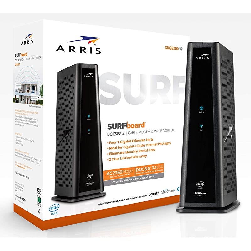 SURFboard SBG8300 DOCSIS 3.1 Gigabit Cable Modem & AC2350 Dual Band Wi-Fi Router, Approved for Cox, Spectrum, Xfinity & others (black)