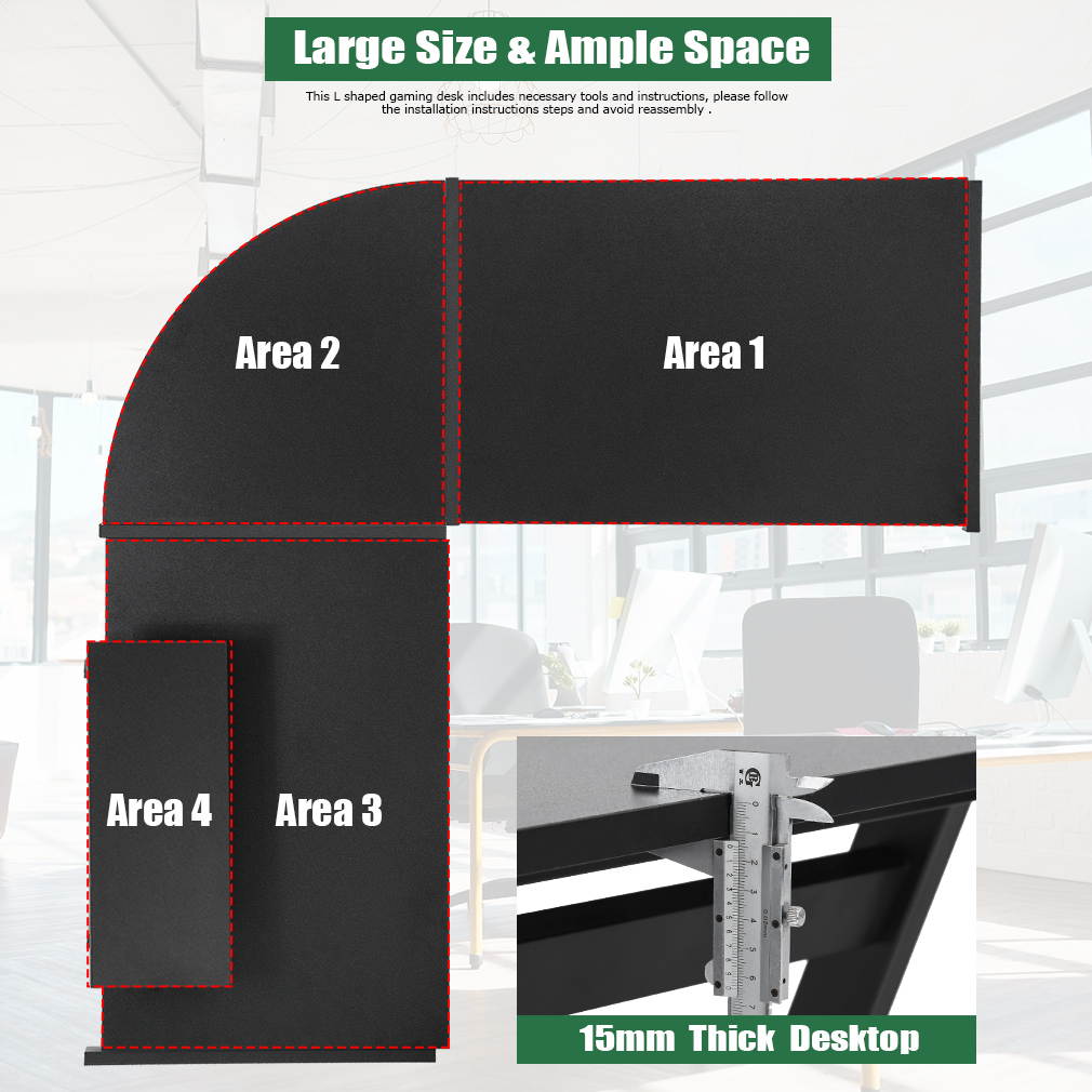 Computer Gaming L Shaped Desk Home Office Corner Writing Study Keyboard Girl Kids Student PC Modern Executive Table for Small Spaces,Black