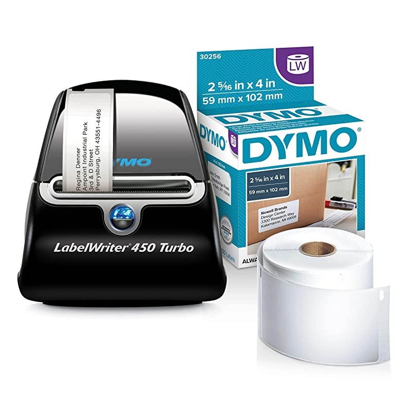 LabelWriter 450 Turbo Thermal Label Printer (1752265) and  LW Standard Shipping Labels for LabelWriter Label Printers, White, 2-5/16'' x 4'', 1 roll of 300 (30256) Bundle
