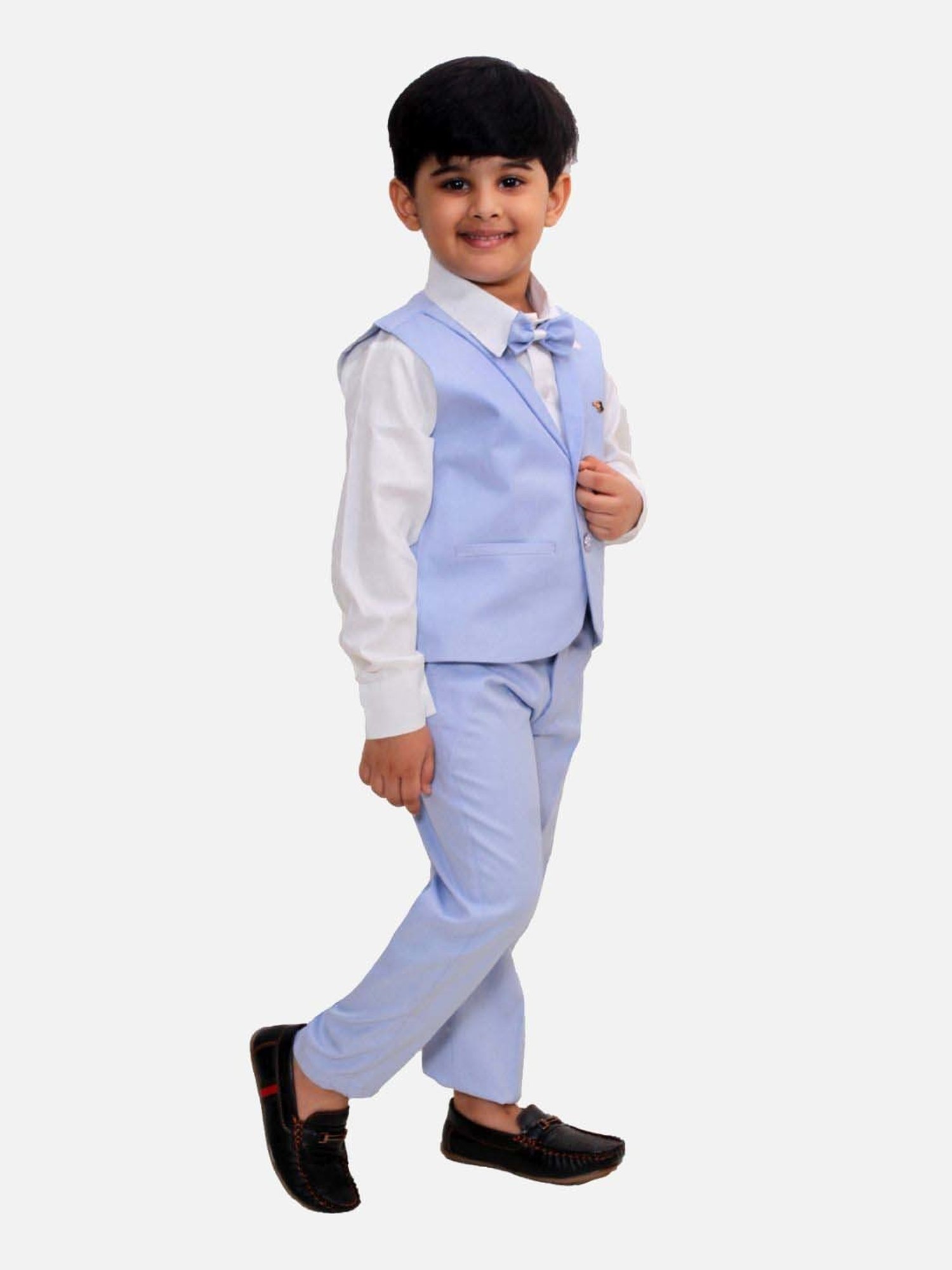 Fourfolds Boys Blue Solid Full Sleeves Clothing Set