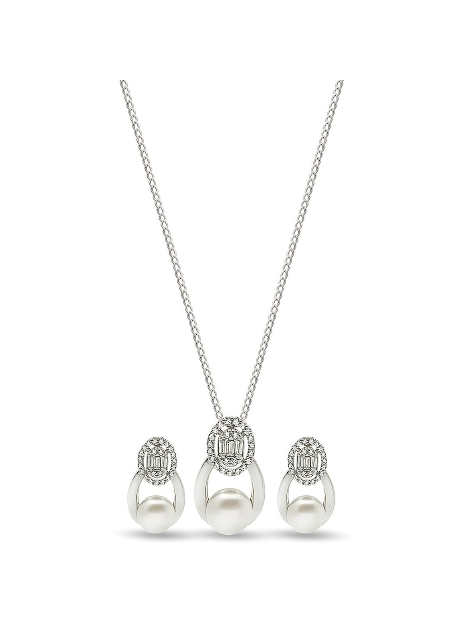 Zavya 92.5 Sterling Silver Pearlescent Elegance Pendant with Chain for Women