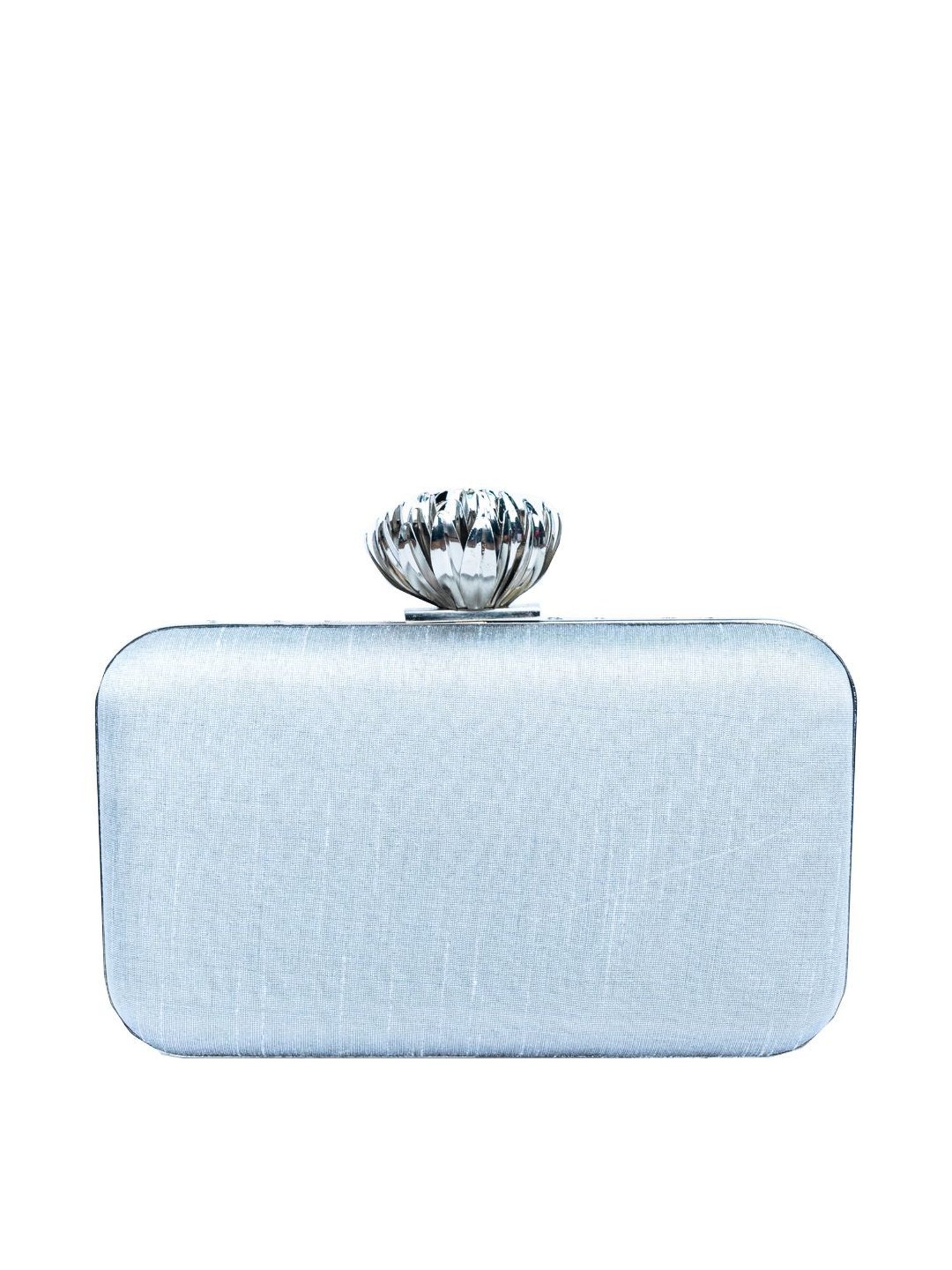NR by Nidhi Rathi Silver Fabric Minaudiere Clutch