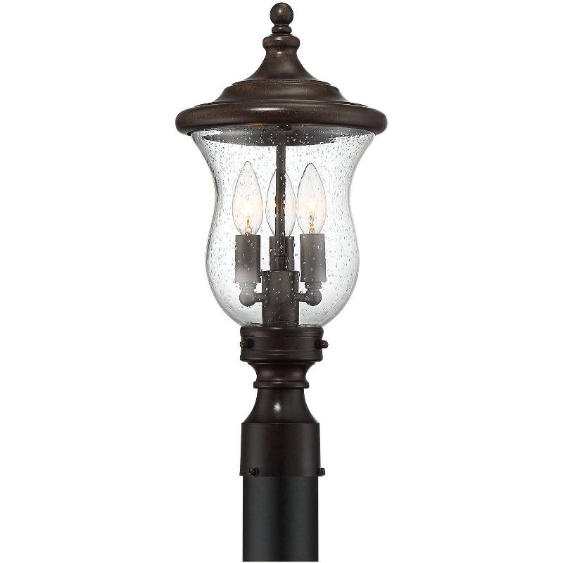 Franklin Iron Works Outdoor Post Light Fixture LED Dimmable Bronze 19" Clear Seedy Glass for Exterior Garden Yard Driveway