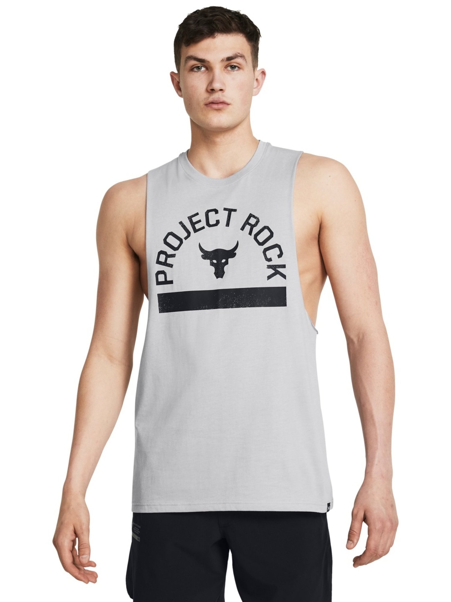 Under Armour Grey Cotton Slim Fit Printed Tank Tee