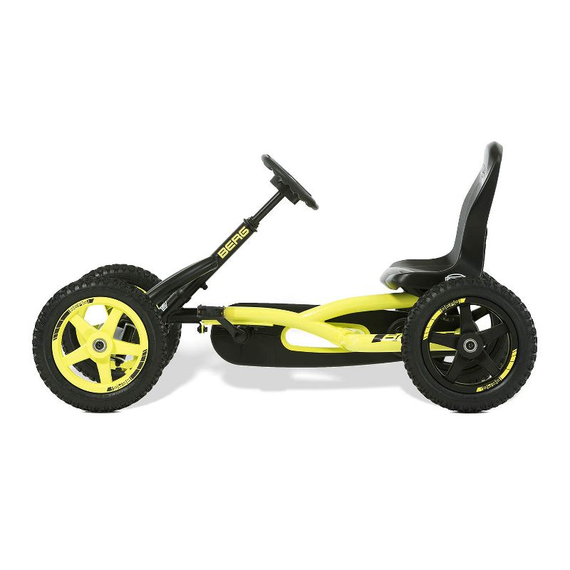 BERG Buddy Cross Kids Pedal Go Kart Ride On Toy with Bucket Seat and Steering Wheel, Black & Yellow