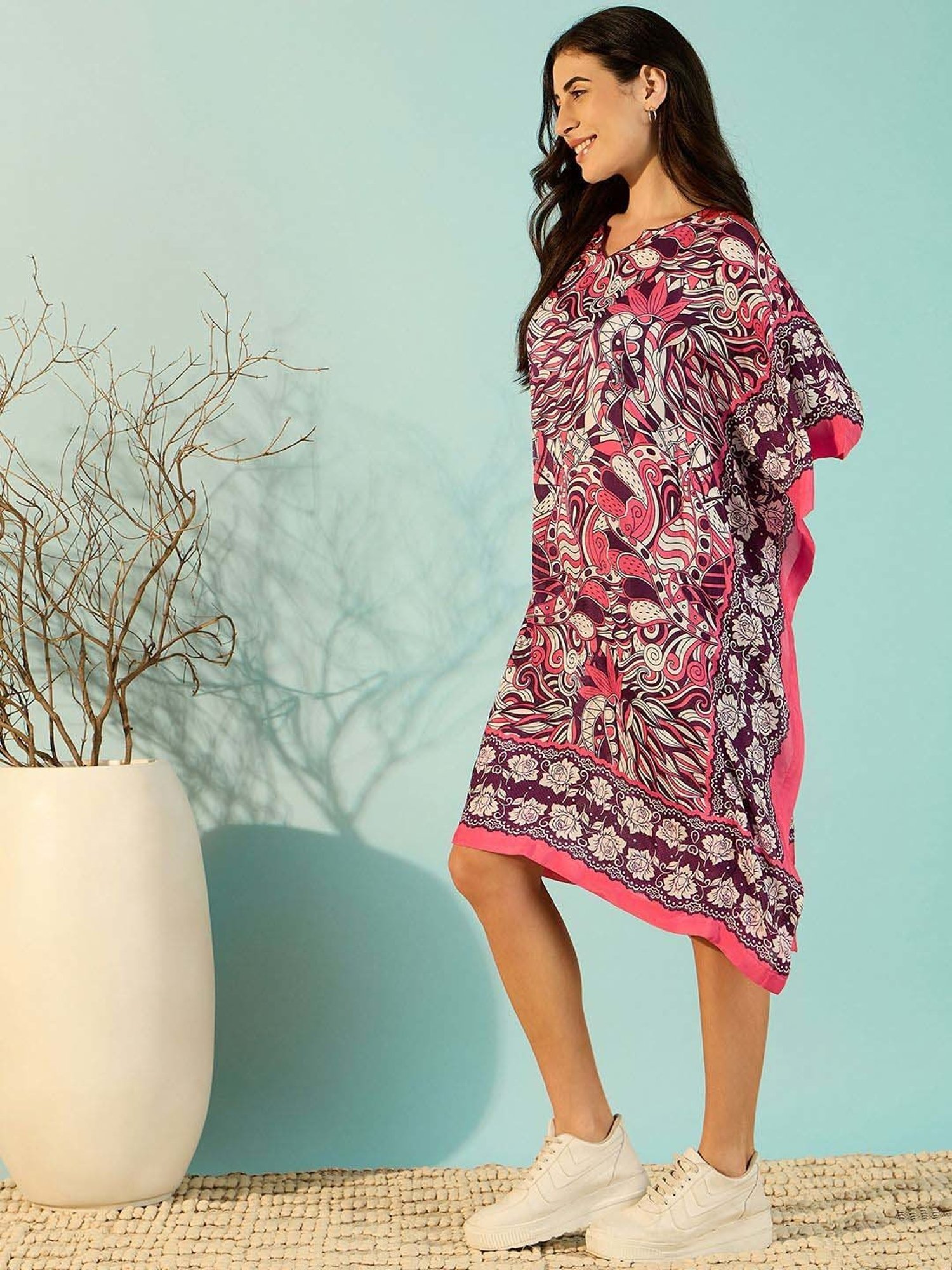 The Kaftan Company Pink Printed Kaftan