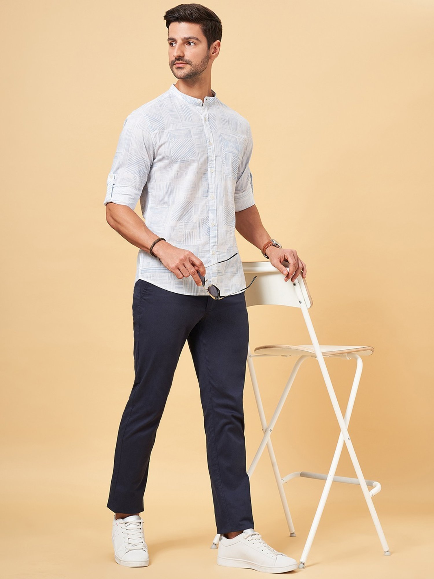 Spykar Blue Cotton Slim Fit Checks Shirt