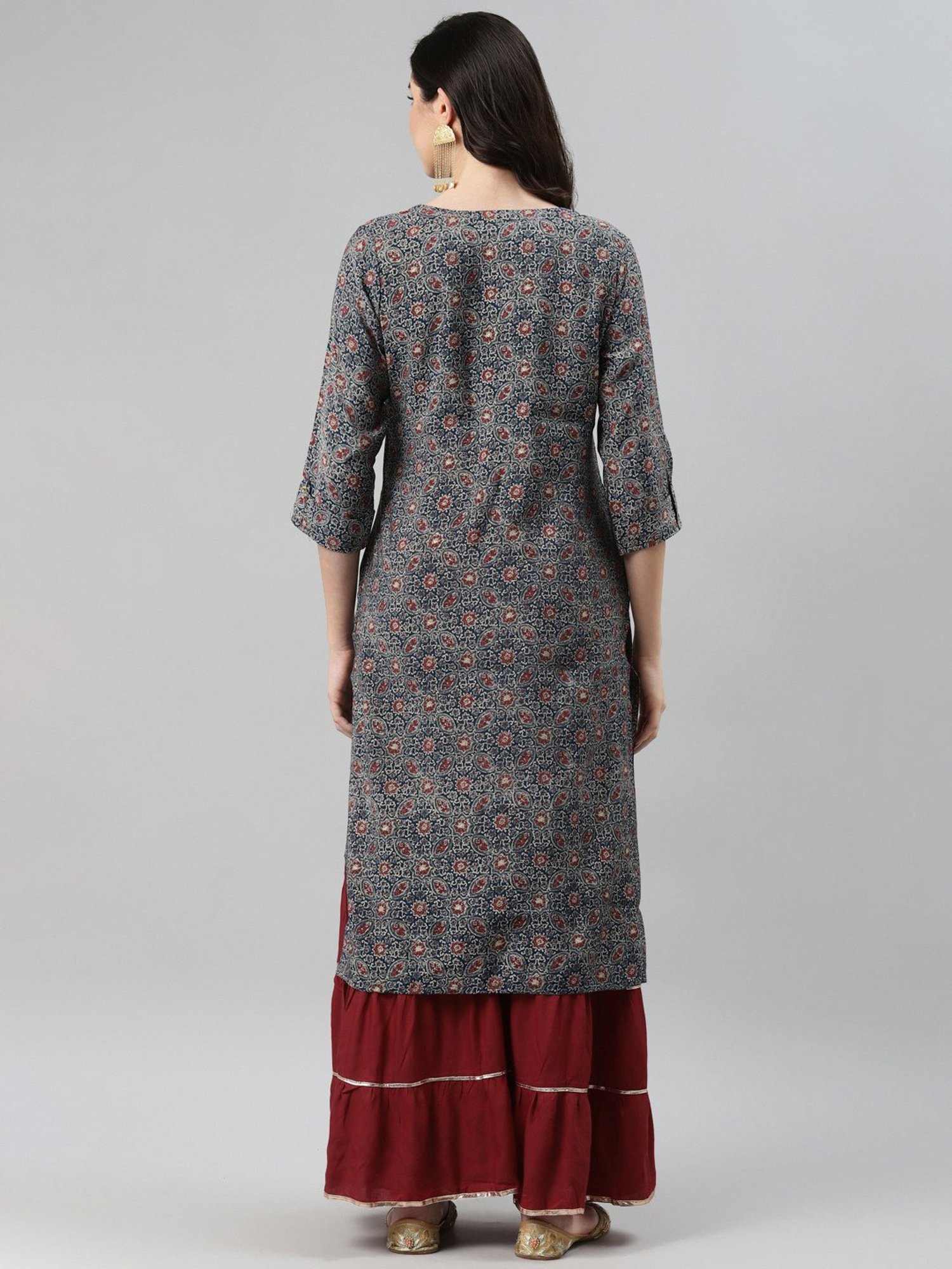 Aarika Blue Cotton Printed Straight Kurta