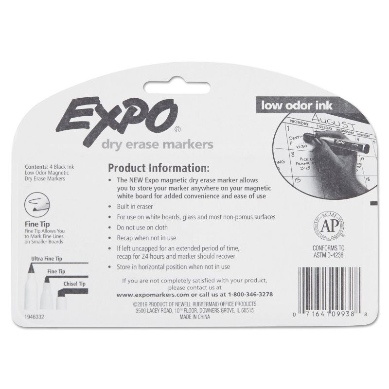 EXPO Magnetic Dry Erase Marker Fine Tip Black 4/Pack 1944745