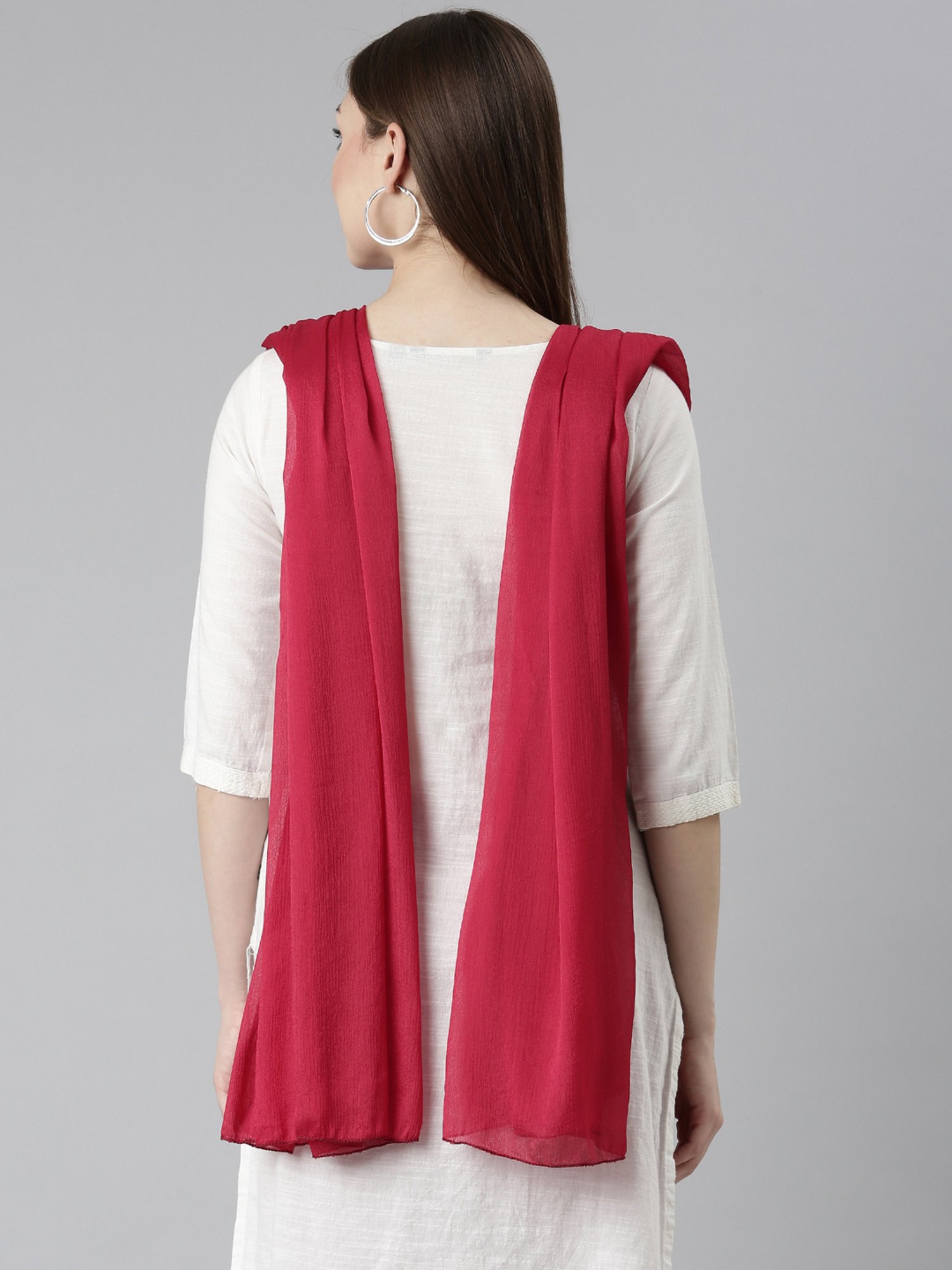 TWIN BIRDS Black & Red Plain Dupatta - Pack Of 2