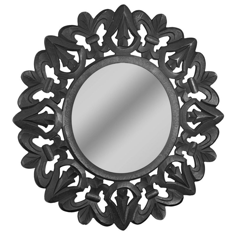 Hand Carved Wood Medallion Sunburst Accent Mirror Black - Crystal Art Gallery