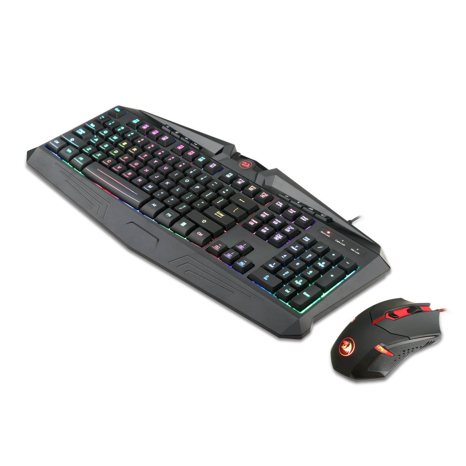 Gaming Mouse Gaming Keyboard Combo, RGB LED Backlit Keyboard and Mouse, LED Backlit 3200 DPI 6 Buttons Gaming Mouse and Keyboard Silent 104 Key Computer PC Gaming Keyboard with Wrist Rest