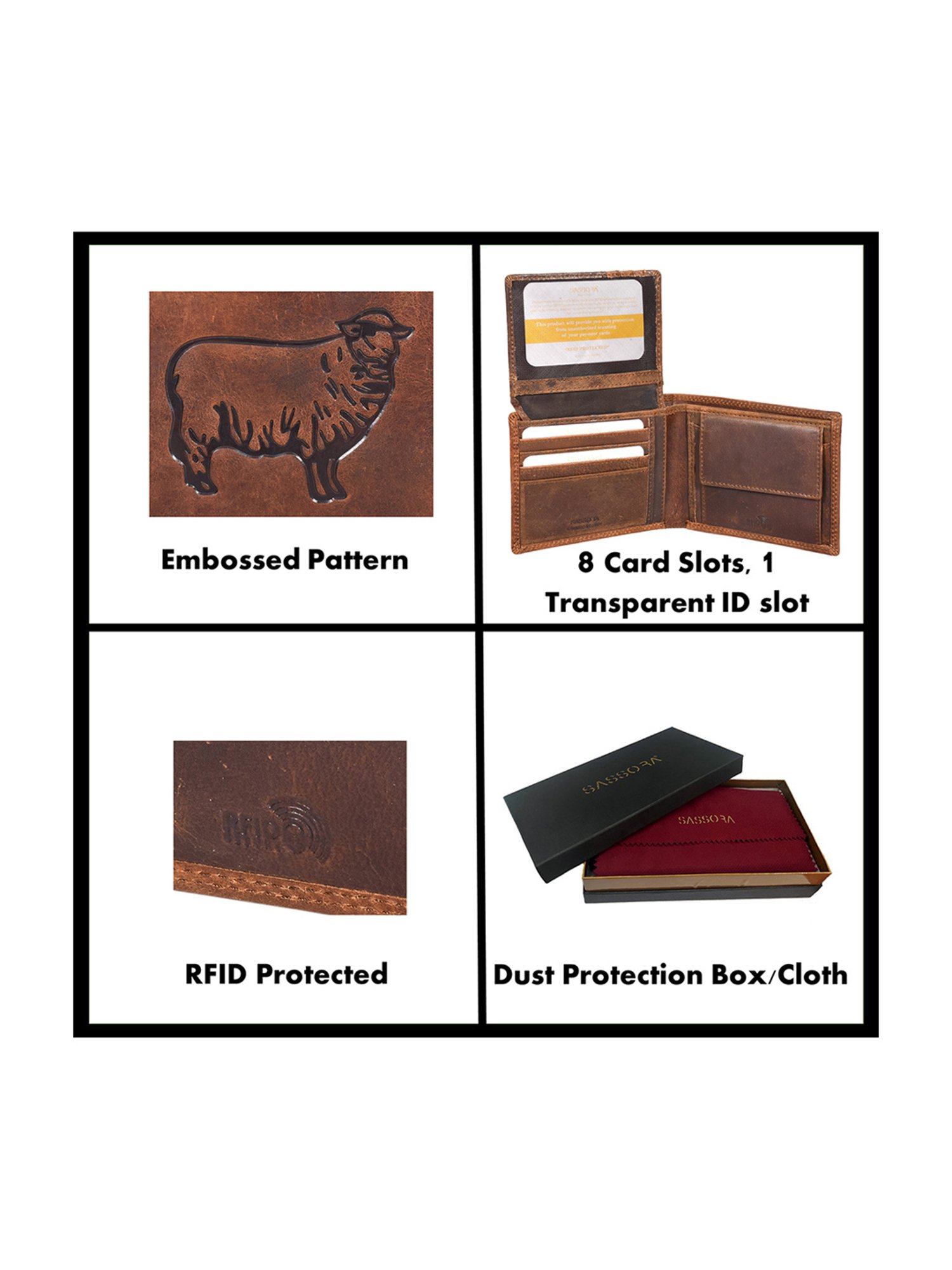 SASSORA Brown ARLO Textured Small Leather Bi-Fold Wallet