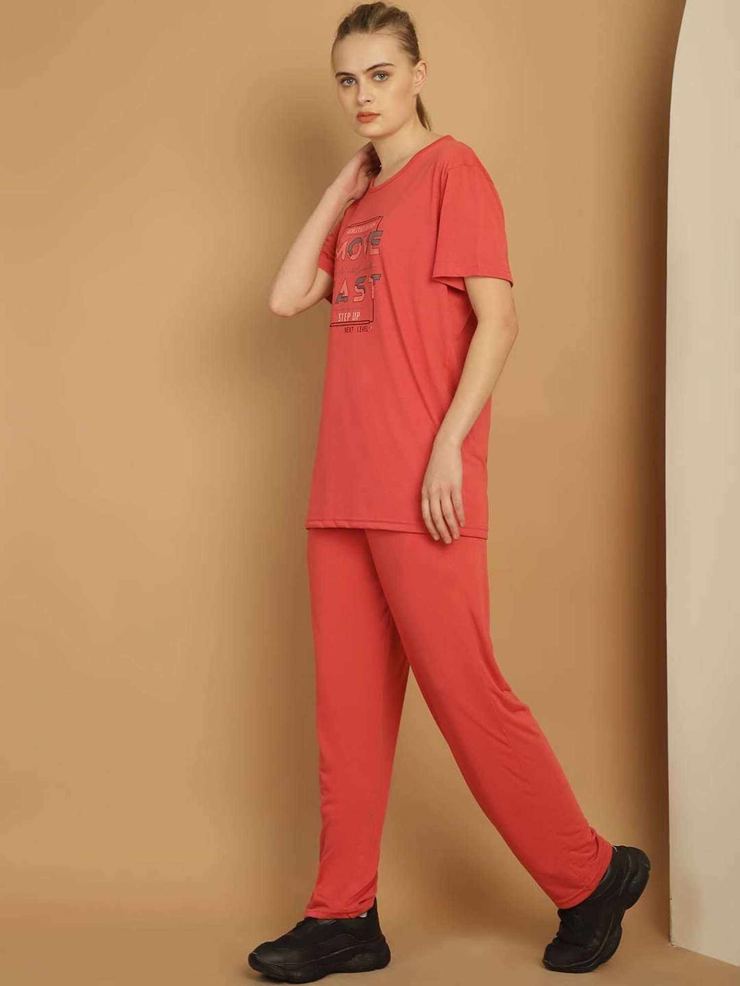Vimal Jonney Pink Cotton Printed Sports T-Shirt Track Pant Set