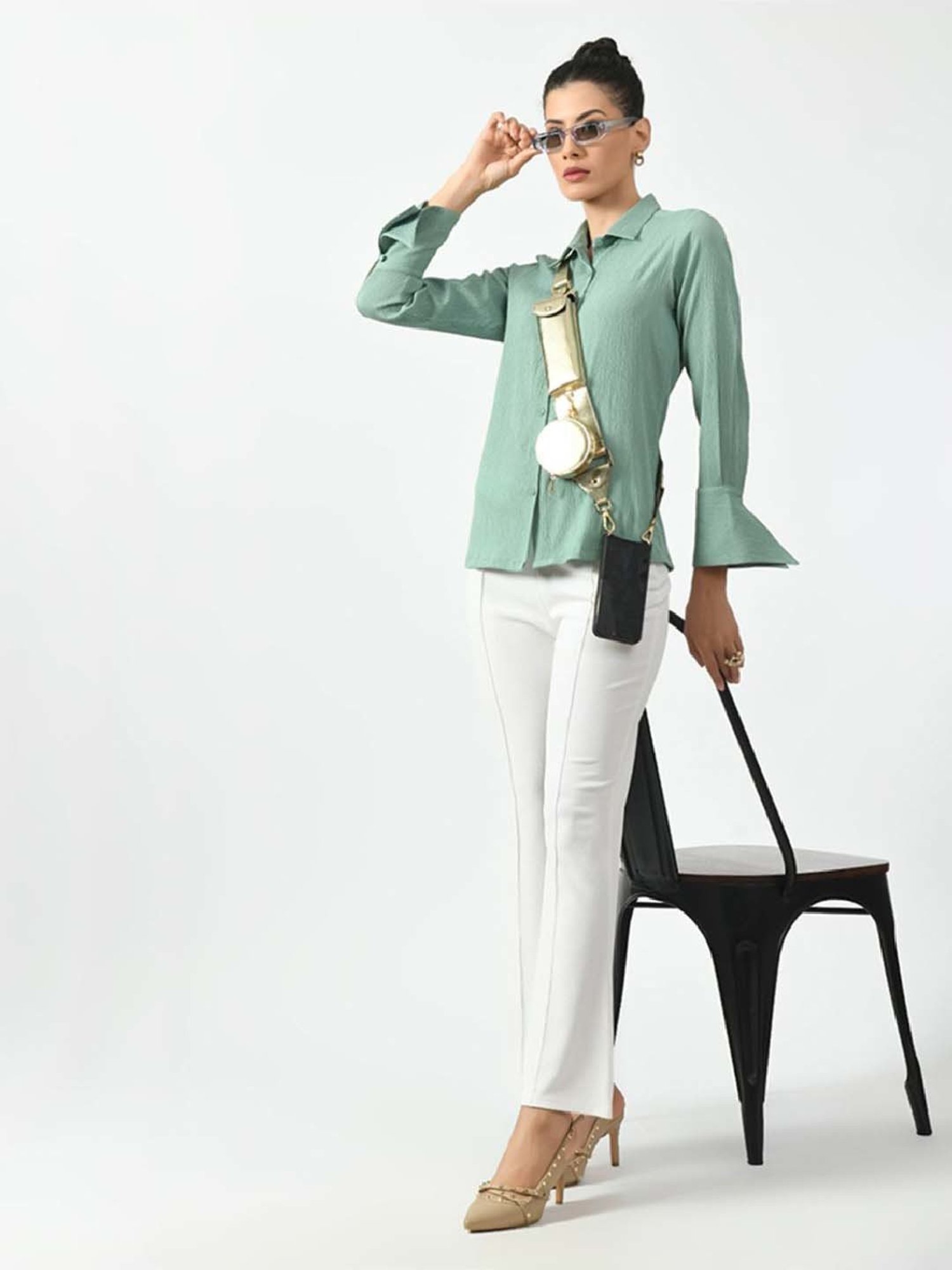 Office & You Green Plain Shirt