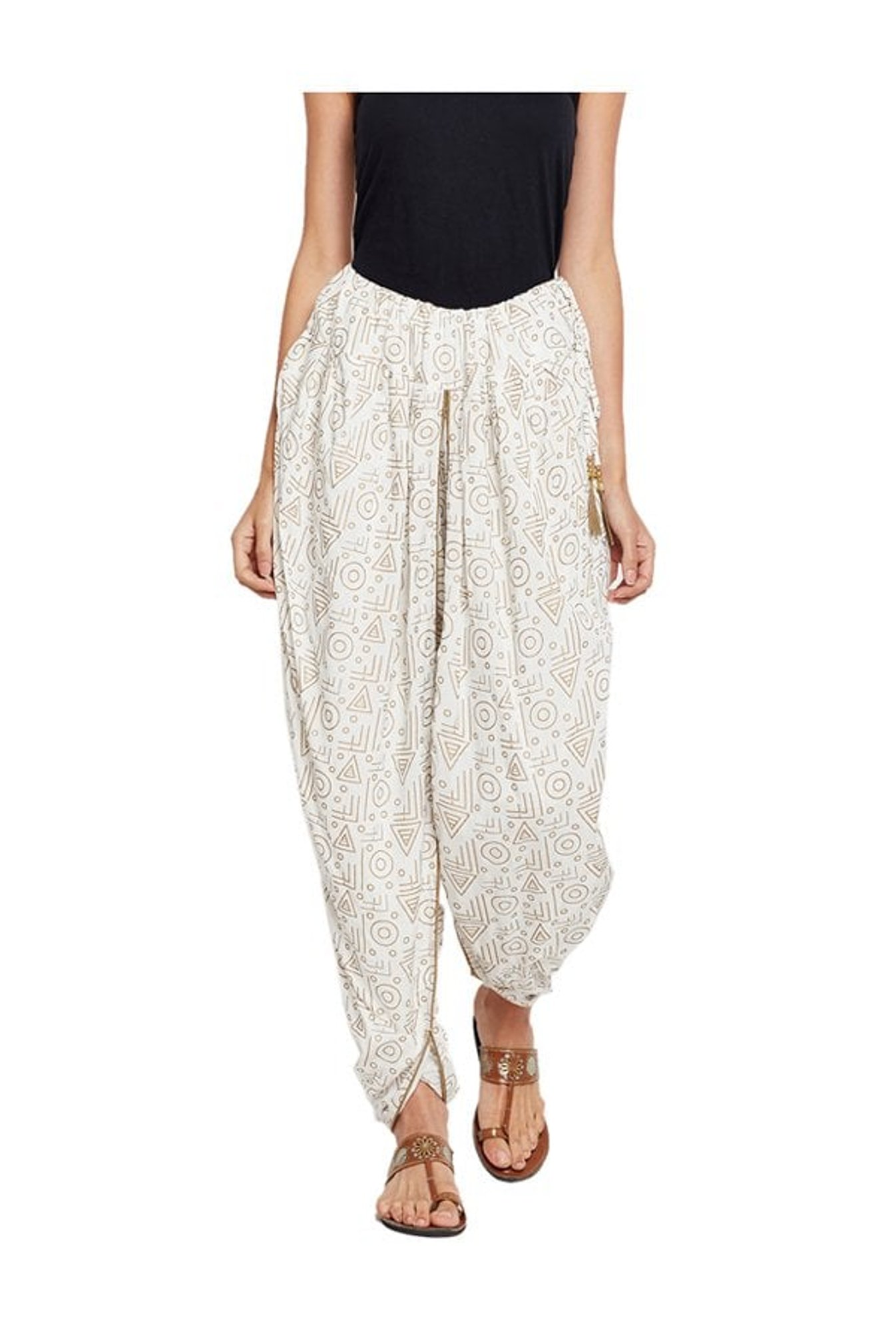 Studio Rasa Off White Printed Cotton Dhoti Pants