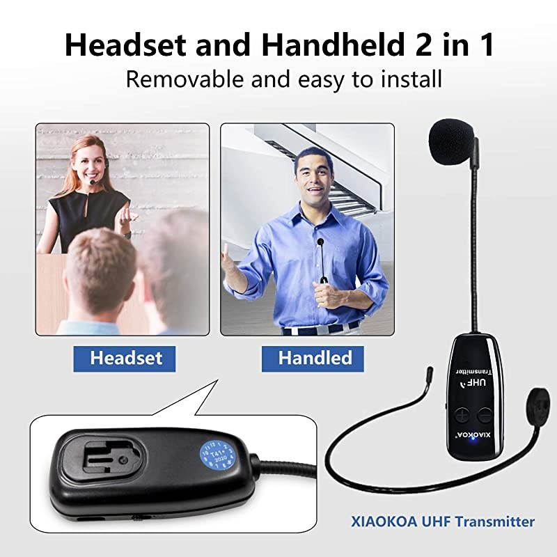 Microphone Headset UHF Mic Headset and Handheld 2 in 1 160 ft Range for Voice Amplifier Stage Speakers Teacher Tour Guides Fitness InstructorDo Not Support PhoneMacLaptop
