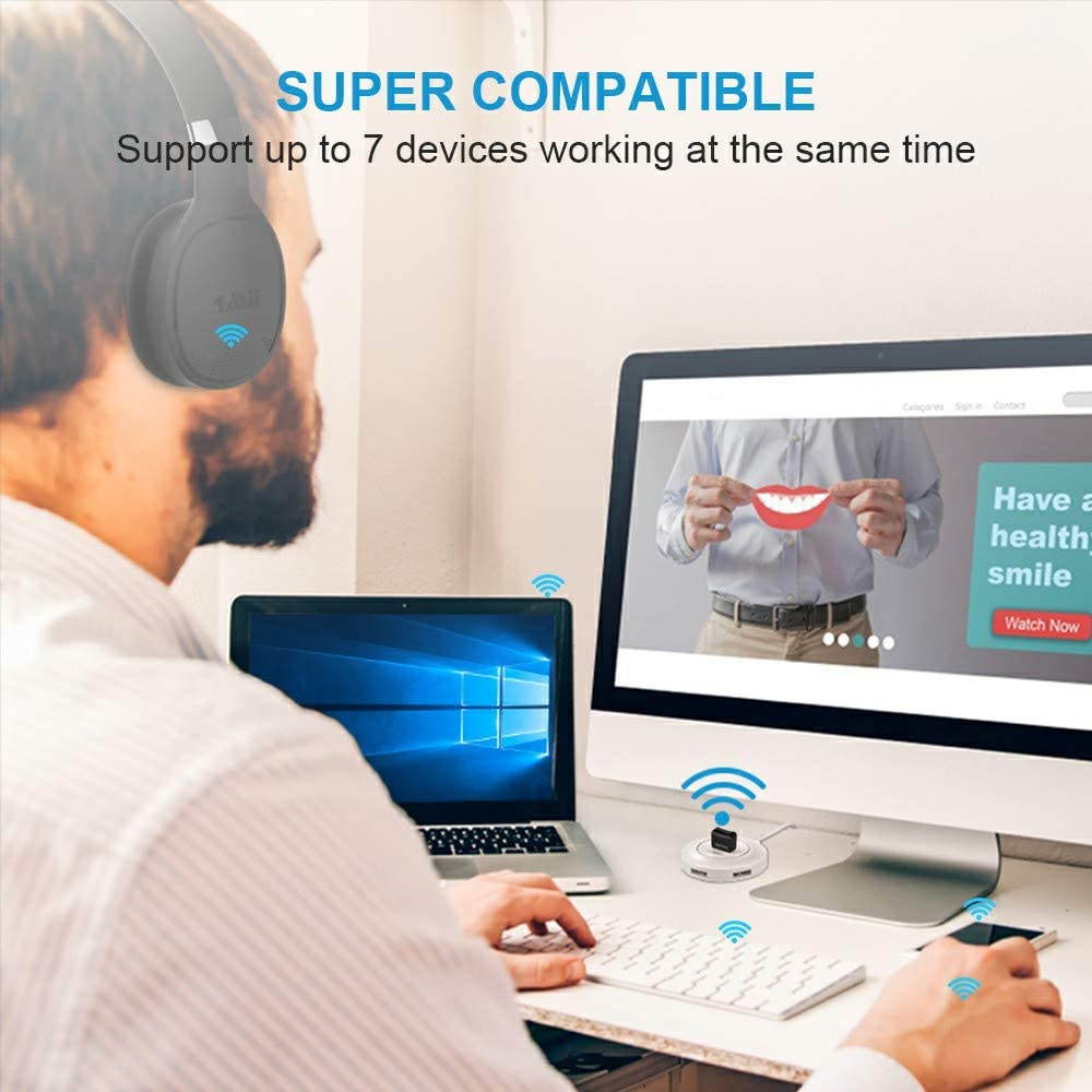 USB Bluetooth 5.0 Adapter for PC Win10/8.1/8/7/XP/Vista, Bluetooth Dongle Receiver/Transmitter Support Multiple Device Connections: Headset, Mouse, Keyboard, Printer, Speaker